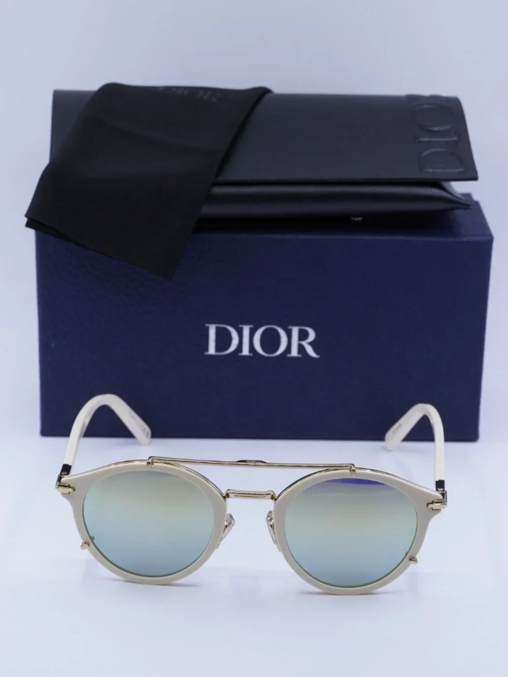 Dior DIORBLACKSUIT R7U 95H6 Round Sunglasses - Ivory / Green Mirror